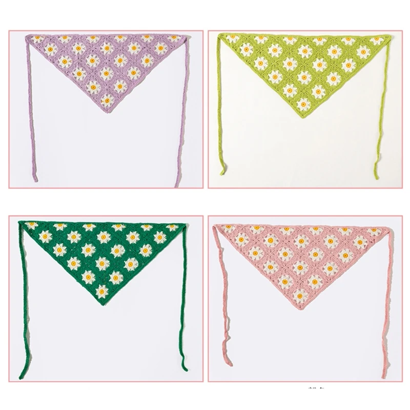 Новый стиль трикотажный цветочный шейный платок милая вязаная бандана Женская