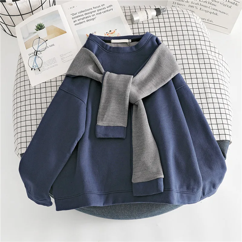 Свитшоты Женские винтажные с имитацией двух предметов стильная простая Осенняя