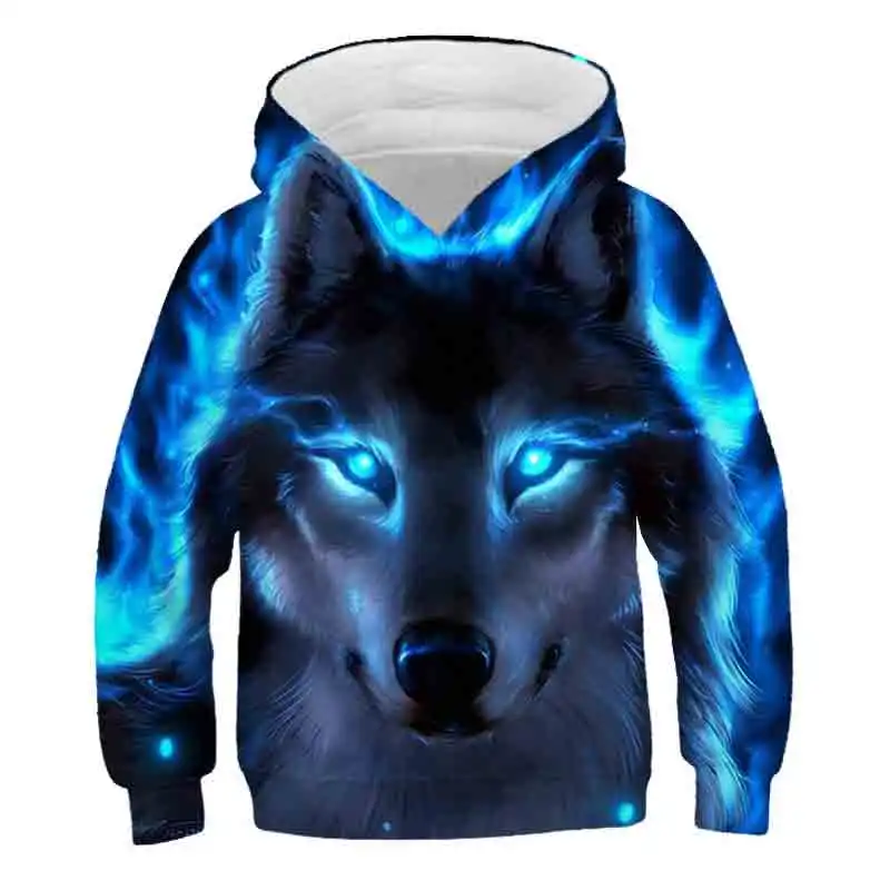 2021 New Style Boys and Girls Wolf Pattern Hoodie Fall/Winter Teen kids Animal Clothing Sweatshirt clothing 4-14 year old | Детская