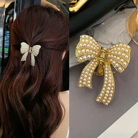 2021 new fashion pearl bowknot hair claws for women simple girls small top hairpin clips korean butterfly accessories