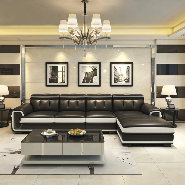 Современный кожаный диван Простой угловой для гостиной арт размера квартирный