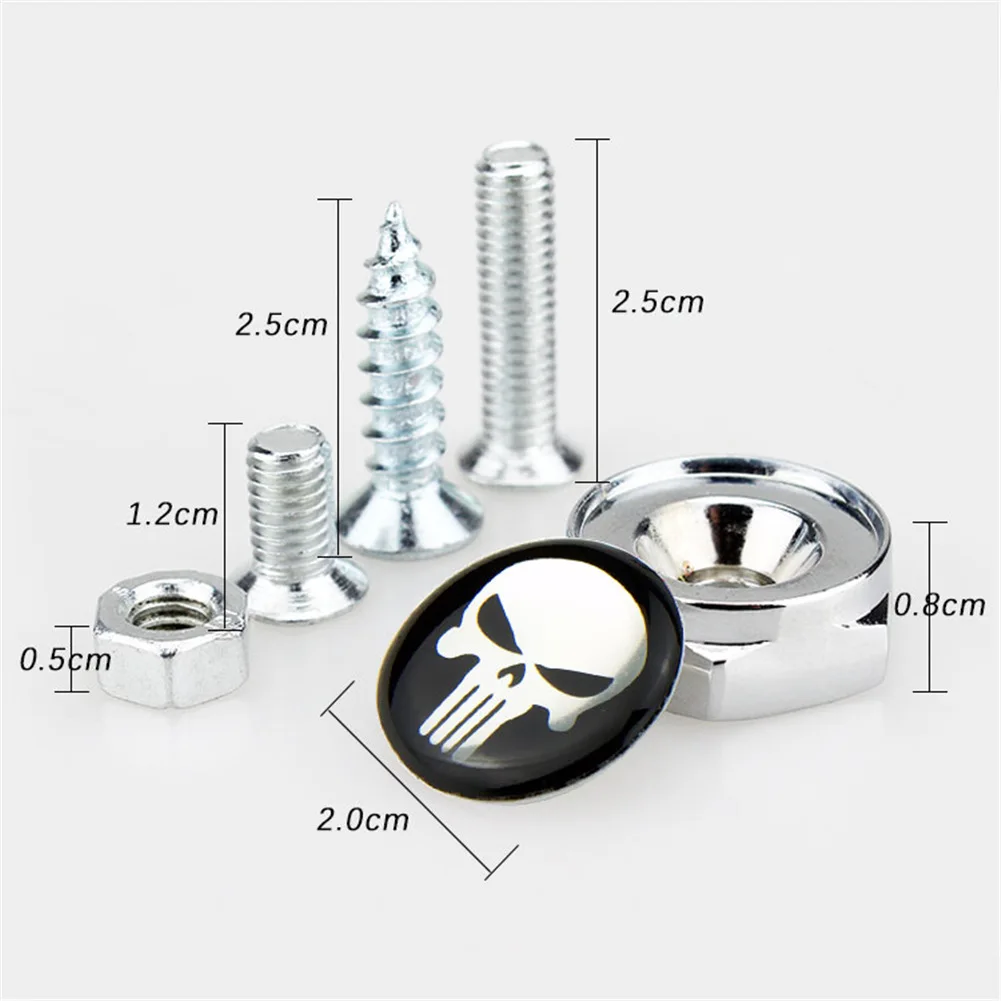 

4 Pcs Universal Car License Plate Screw Caps Metal & Resin Skull License Plate Frame Bolts Screws Caps Car-Modified Accessories