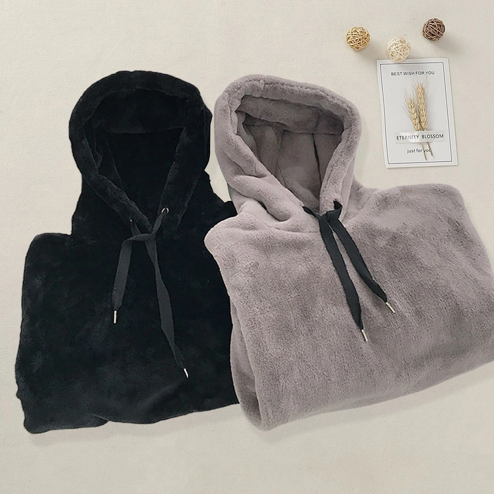 

Women Autumn Winter Solid Color Hooded Sweatshirt Plush Thick Pullover Hoodie