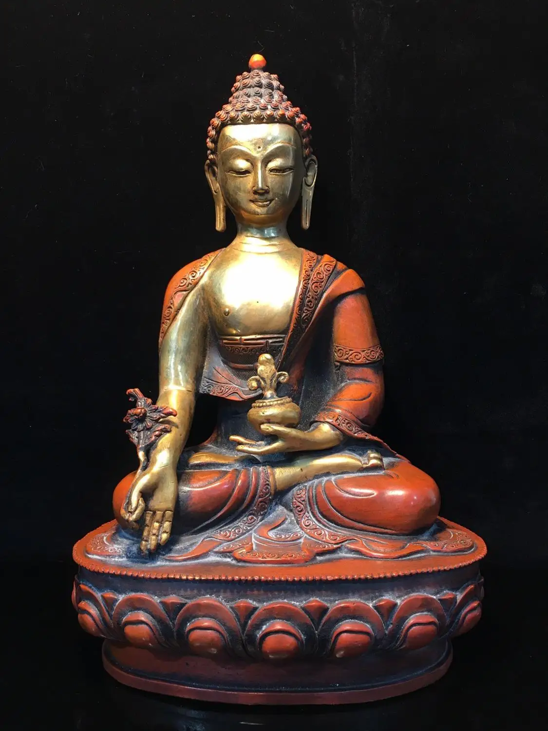 

Tibet purple bronze copper Gilt Shakyamuni Shakya Mani Medicine Buddha statue Medicine Buddha