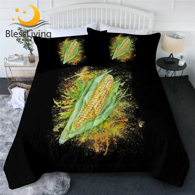 BlessLiving Corn Quilt Fresh Vegetables Fruits Bedspreads Green Yellow Beding Set Full Size Juicy Cool Blanket Modern Home Decor 1