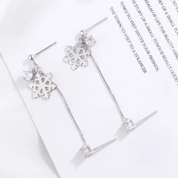 

Earrings silver 925 Snowflake double pierced female unusual statement earrings for women jewelry drop earrings