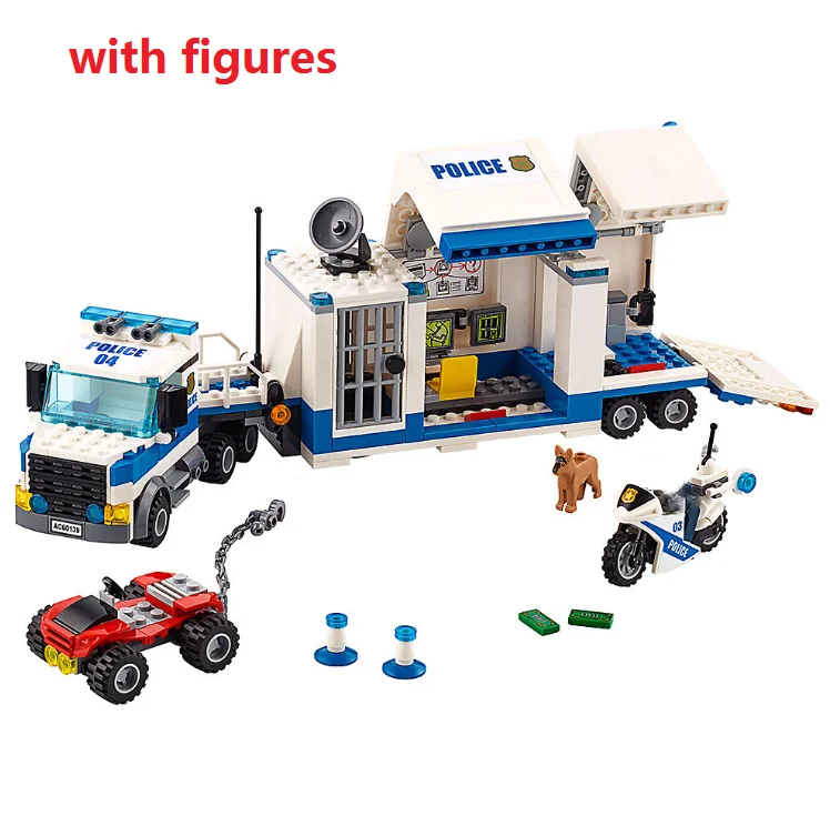 

New 398pcs City Police Mobile Command Center Truck Car Crane Loader Building Blocks with figures Bricks Toys for Children gifts