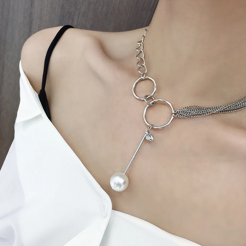 Жемчужное худи ожерелье женская серебряная цепочка в виде ключицы колье