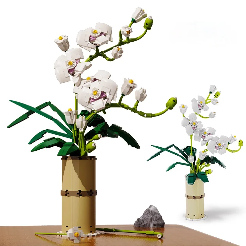 

Букет строительных блоков Moc с цветами орхидеи, романтическое украшение для дома «сделай сам», игрушки для детей, подарок для девочек
