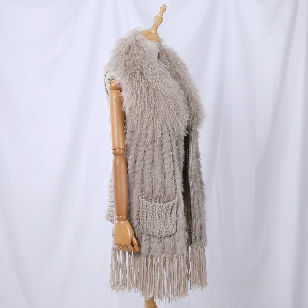 Женский вязаный жилет из шерсти монгольской овцы однотонный кардиган с