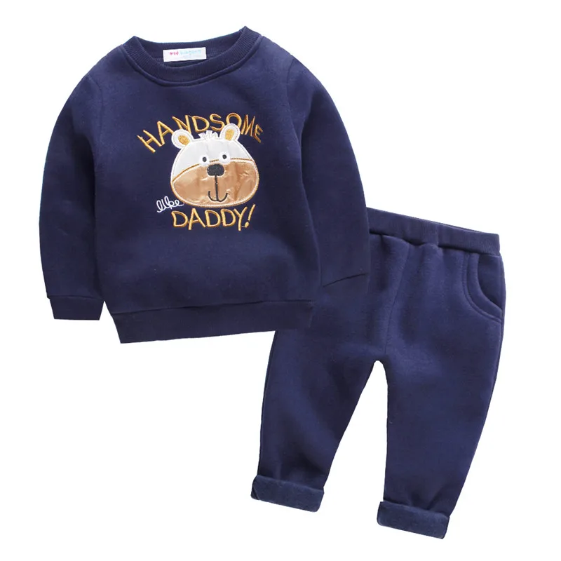 Navy Blue-Bear Mudkingdom/Милая повседневная одежда для маленьких мальчиков и девочек; Теплая Флисовая осенняя одежда с вышивкой - Цвет: Navy Blue-Bear