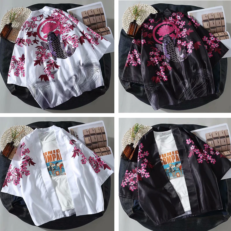Men Kimono Japanese Style Cardigan Chinese Traditional Print Robe Gown Samurai Yukata Blouse Haori Jaclets Coat Asian Streetwear |