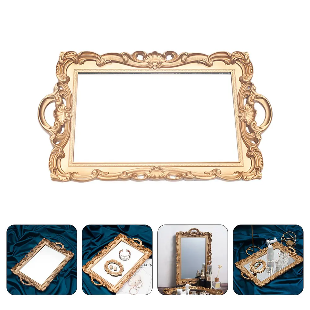 

1pc Makeup Tray Retro Mirror Styled Tray European Styled Tray (Golden)