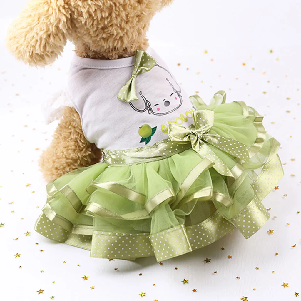 

Pretty Girl Puppy Dress Peach Pet Dog Princess Bowtie Dress Multi Layer Ruffle Wave Point Dress Polka Dot Skirt Dress
