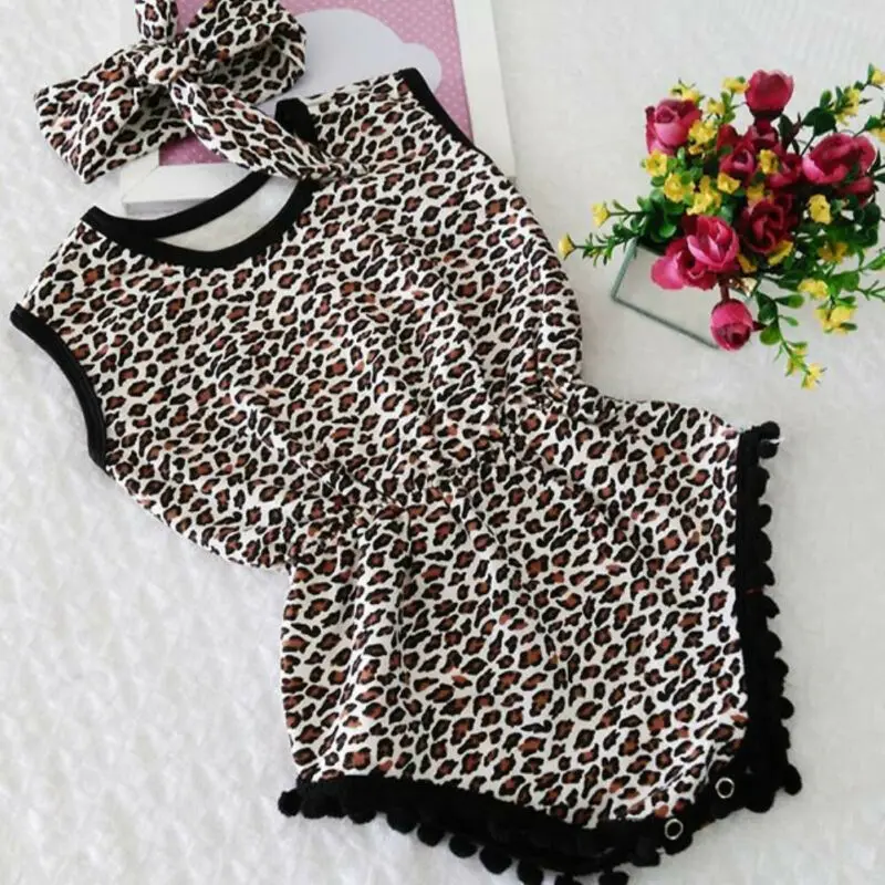 Одежда для новорожденных девочек комбинезон без рукавов с леопардовым принтом и