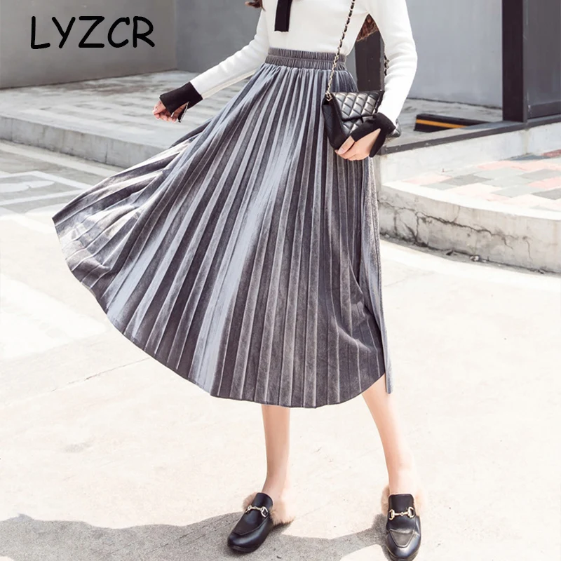 Осенне-зимняя женская Вельветовая юбка плиссированная средней длины с высокой