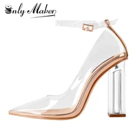 onlymaker womens clear pumps pointed toe ankle strap block chunky high heel dress sandal shoes size us 5 us15