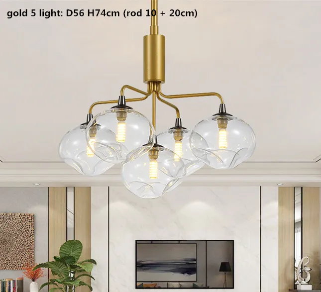 gold 5 light Подвесная освещающая Люстра для гостиной в скандинавском стиле G9, светодиодная люстра черного/золотистого цвета с металлическим стеклом, светодиодная люстра Lamparas - Цвет абажура: gold 5 light
