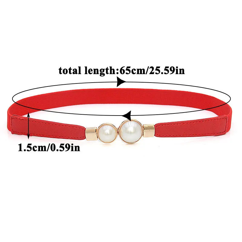 

Elastic Thin Waist Belt Simple All-match Solid Color PU Leather Dress Skirt Decorative Waistband Women Double Pearl Belt