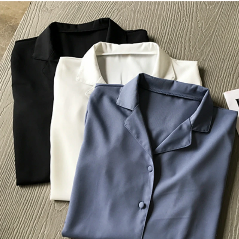 

HStar 2020 Spring Solid Women V-neck Office Lady Tops White Blouse Fall Long Sleeve Women Shirts Chiffon Blouse Tops