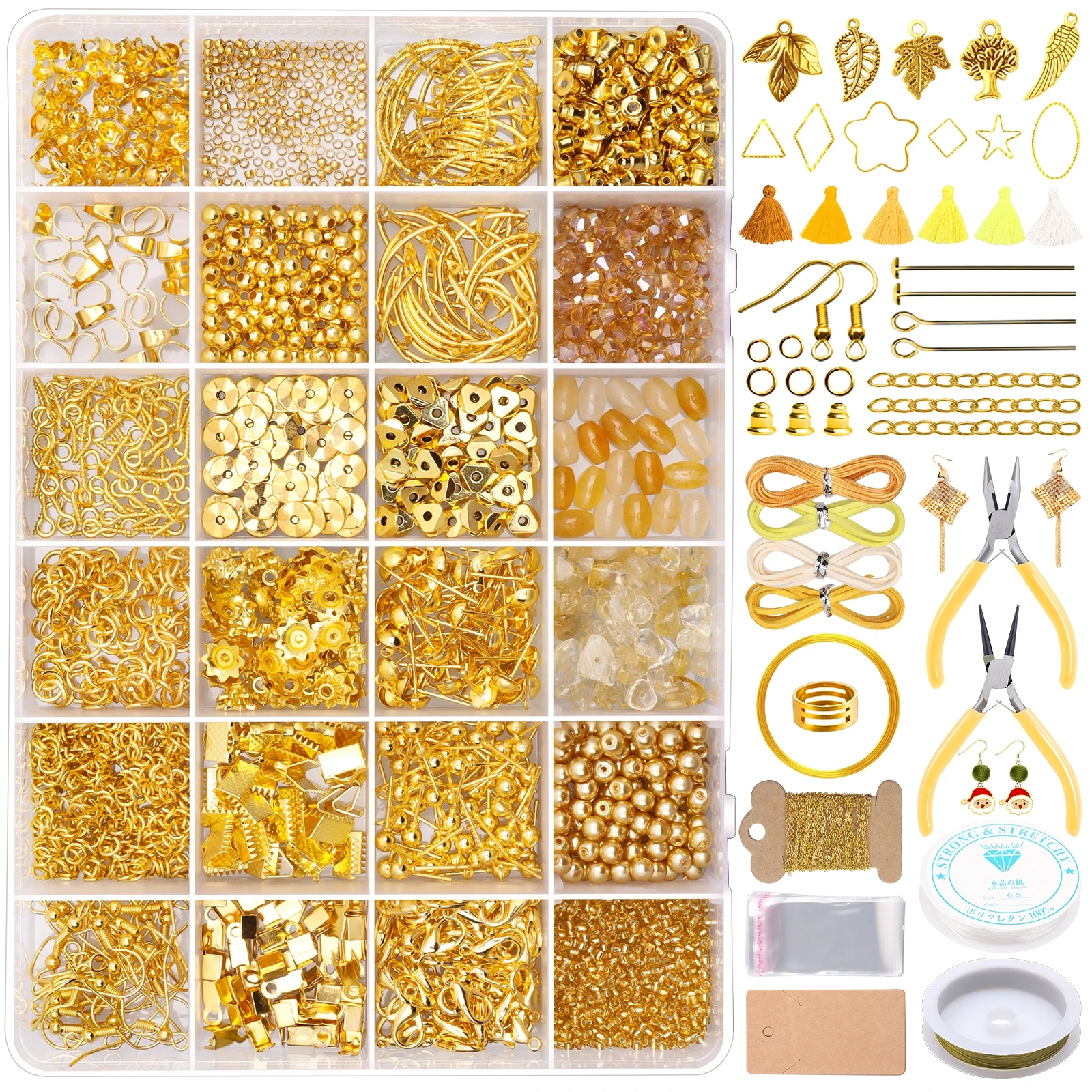 

Precious Gold Jewelry Beading Making Supplies Kits, Includes Gold Assorted Beads Metal Spacers Jewelry Findings Tools