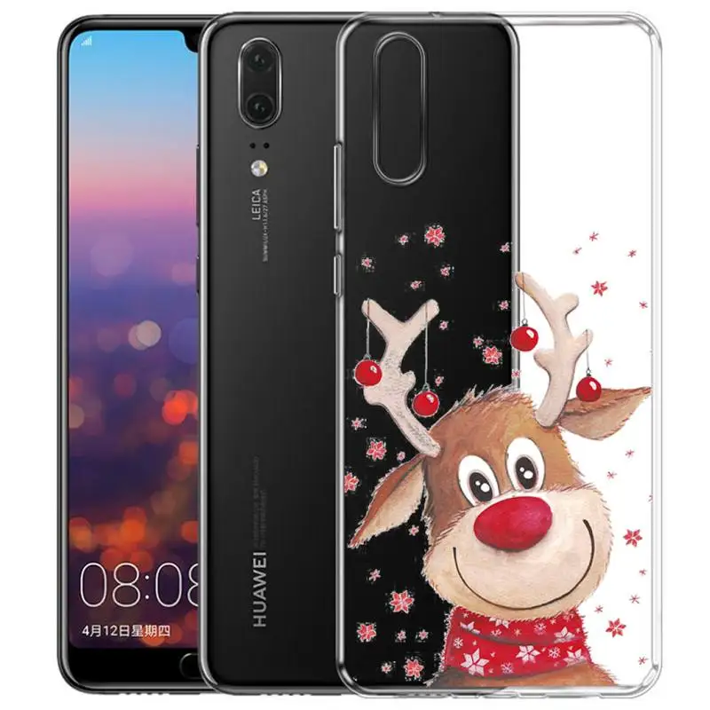 

Christmas New Year Gifts Elk Snow Phone Case Transparent Phone Case For Huawei P30lite P30Pro P40lite P20Pro P30