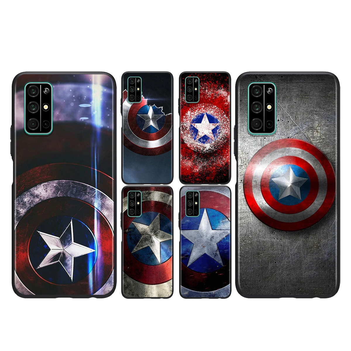 

For Honor Play 3E 8S 8C 8X 8A 8 7S 7A 7C MAX Prime Pro 2019 2020 Black Phone Case Marvel Hero shield Soft Silicone Cover