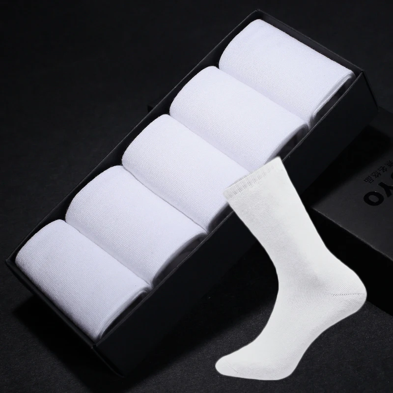 10 Pieces=5 Pairs High-Quality Business Men Socks White Summer Sweat-Absorbent Deodorant Comfortable Fashion Cotton Socks Gifts