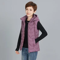 2021 autumn new short womens down cotton vest jacket all match large size solid color hooded slim warm waistcoat winter outwear