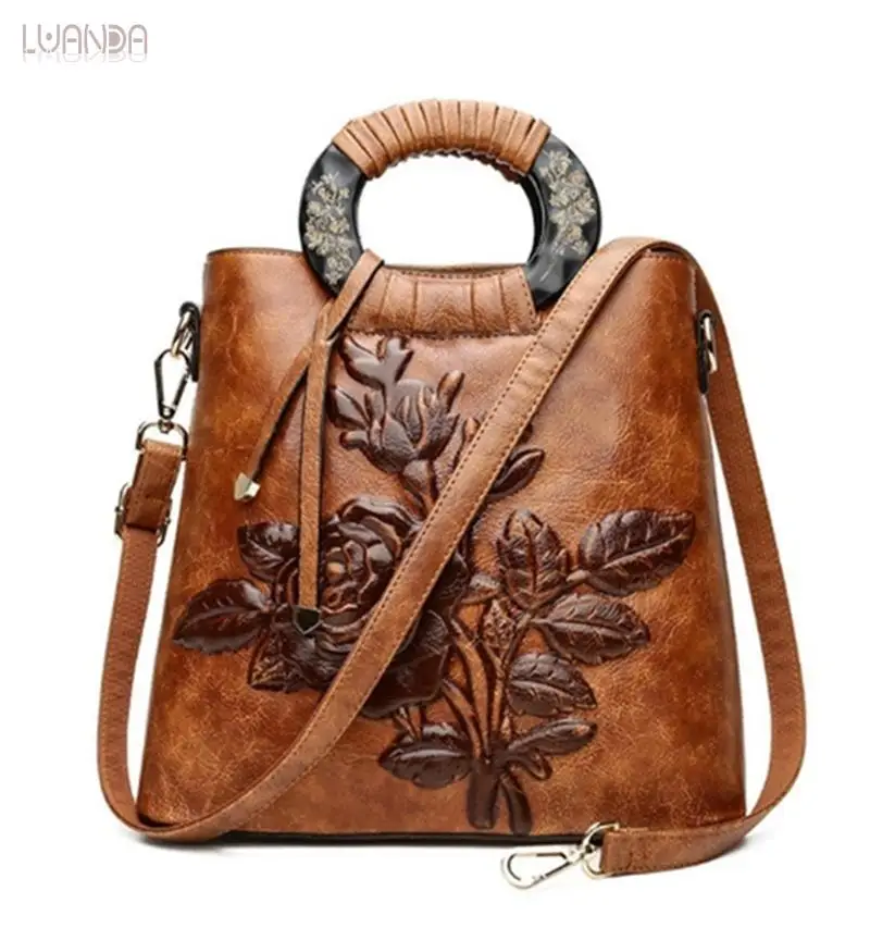 Женская кожаная сумка винтажная через плечо с тиснением 2019|Сумки ручками| |