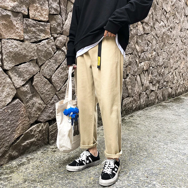 Однотонные прямые мужские повседневные штаны модные свободного кроя для мужчин