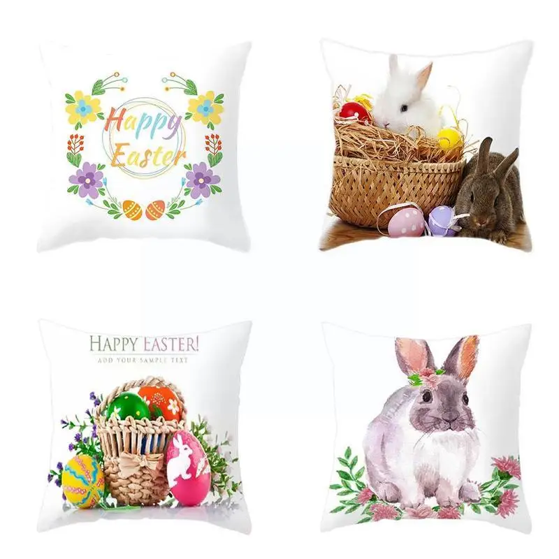 

Happy Easter Pillowcase Easter Decorations For Home Party Rabbit Cushion Sofa 45*45cm Polyester Car Pillow Cover Bunny Sofa Y3Z7