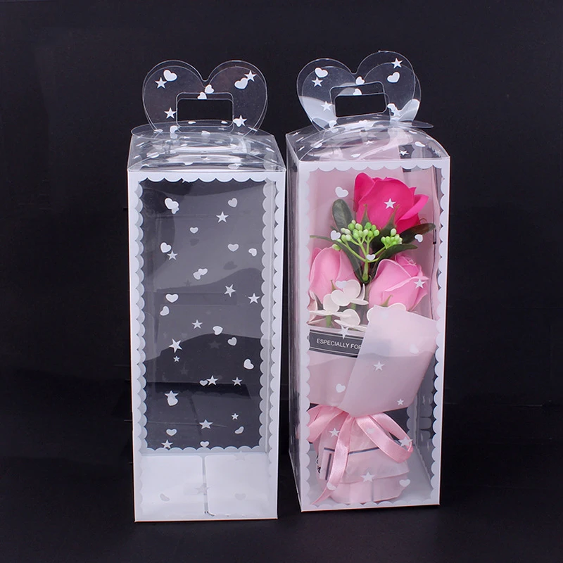 Transparent Flower Handle Box Waterproof Packaging Bags Folding Handbag Hanging Gift |