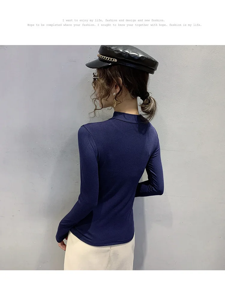 Осенняя мода для офисных леди ребристые хлопковые тонкие Топы женщин уличные