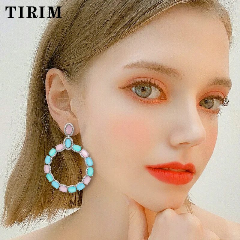 

Женские серьги-кольца, корейские Разноцветные серьги с фианитами, бижутерия, 2020