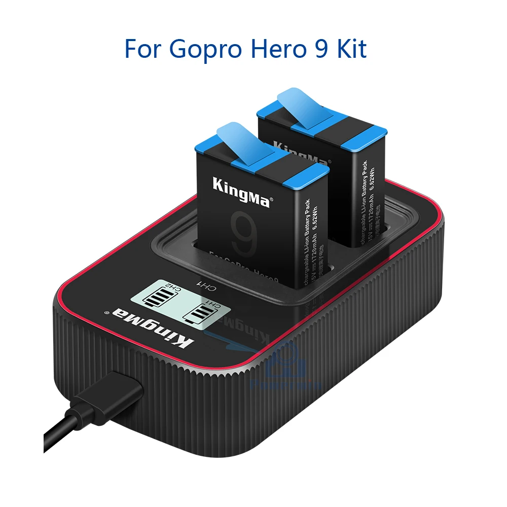 Kingma 3 шт. для экшн-Камеры Gopro Hero 9 аккумулятор 4 в 1720 мАч ЖК-дисплей двойное зарядное