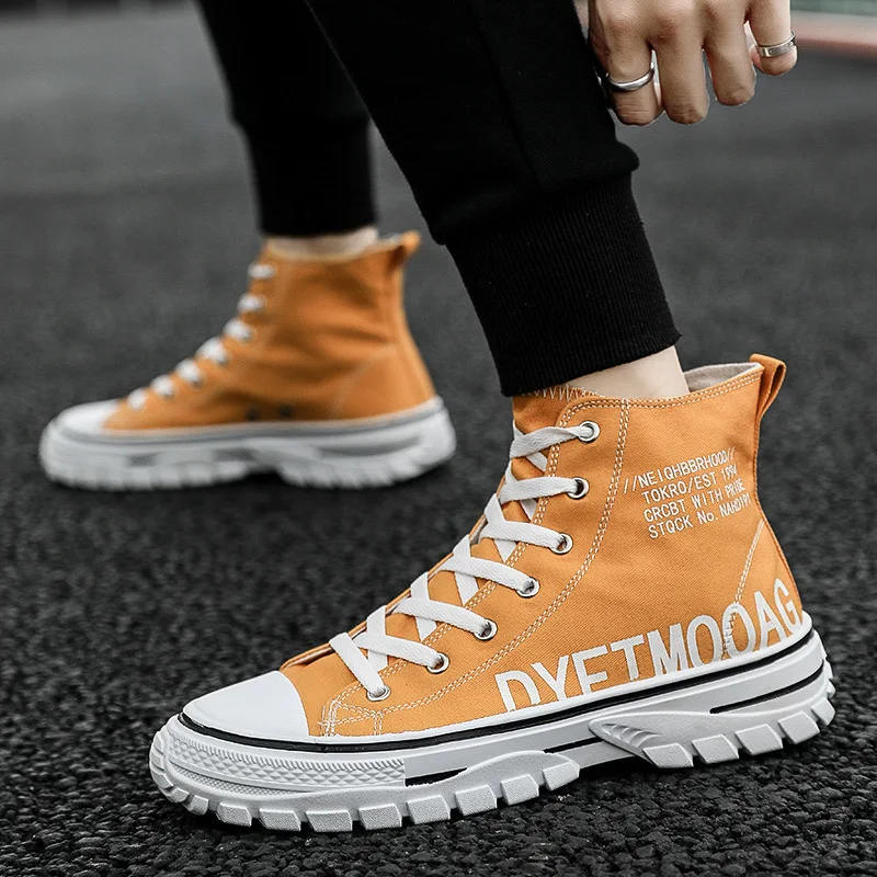 Высокая парусиновая обувь 2019 г. Новая Осенняя мужская Студенческая Корейская