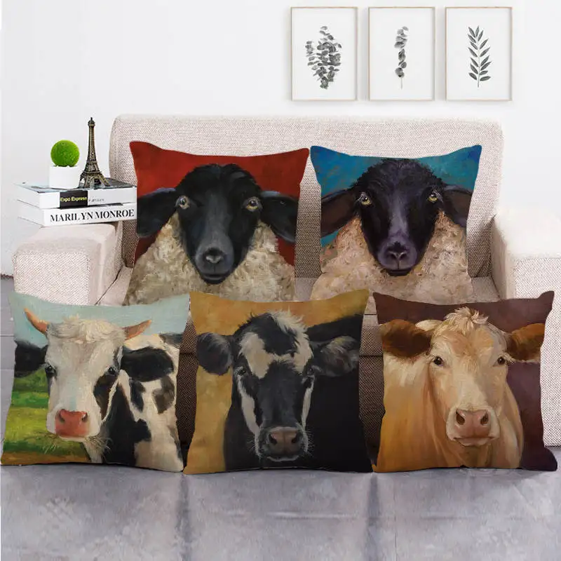 

45 см * 45 см оборки животные корова дизайн лен/хлопок наволочки для диванной подушки наволочка домашний декор подушка