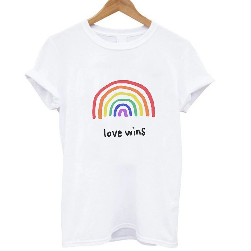 Любовь побеждает короткий рукав Радуга футболка женская мода Костюмы для