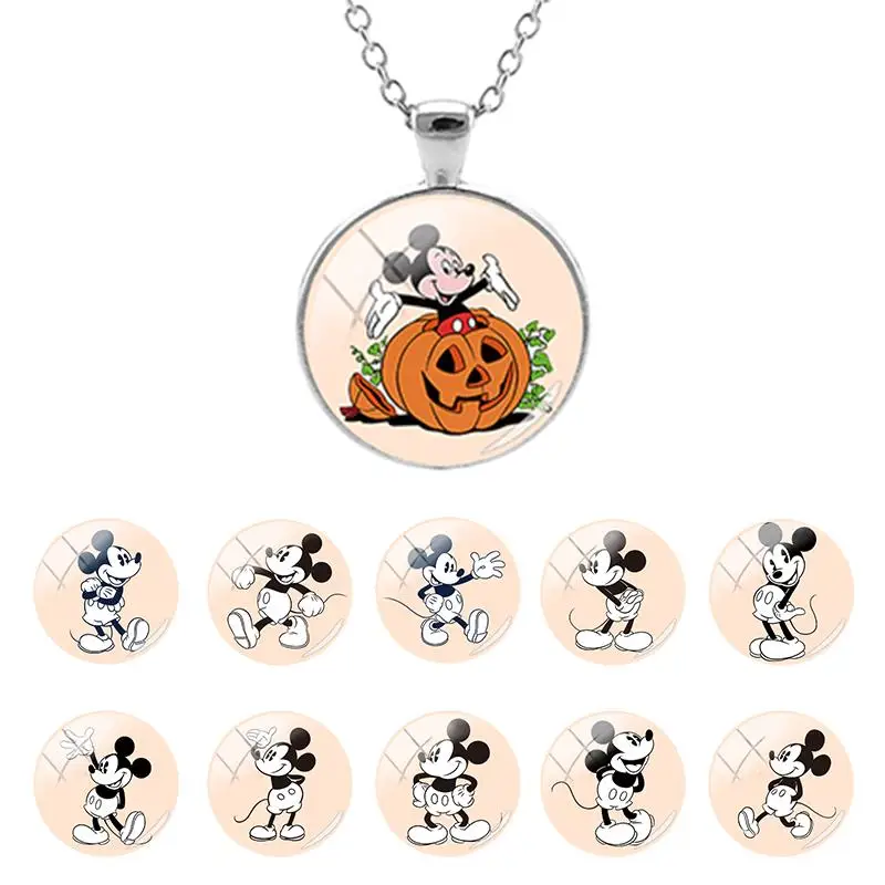 

Disney Mickey Mouse Cute Cartoon Pattern Hot Sale Glass Dome Pendant Chain Necklace Gifts for Girls Cabochon Jewelry MIK223-25