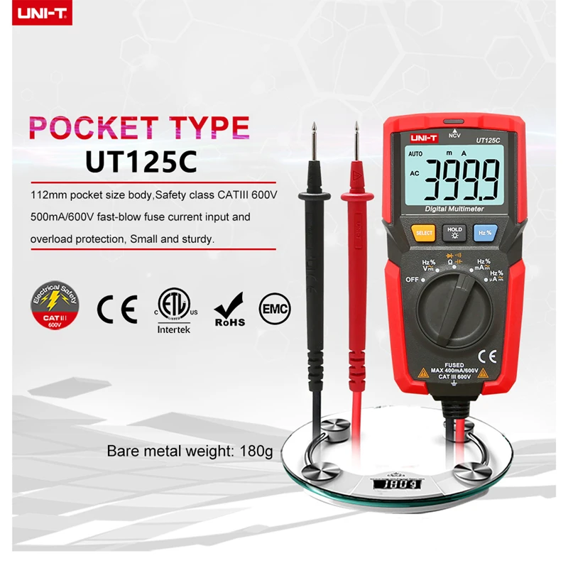 

UNI-T UT125C мини цифровой мультиметр постоянной ёмкости, универсальный конденсатор тестер сопротивления частота защита от перегрузки с зуммер...