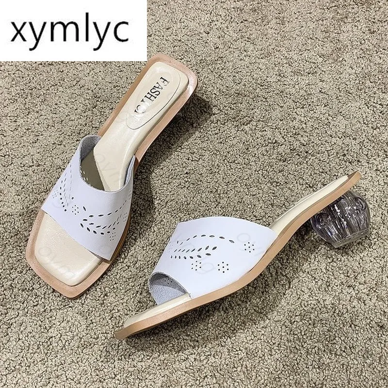 

Slippers Square Toe Thick Solid Red Black 2021 Zapatillas Mujer Casa Women Shoes Pu Leather Sandals Female