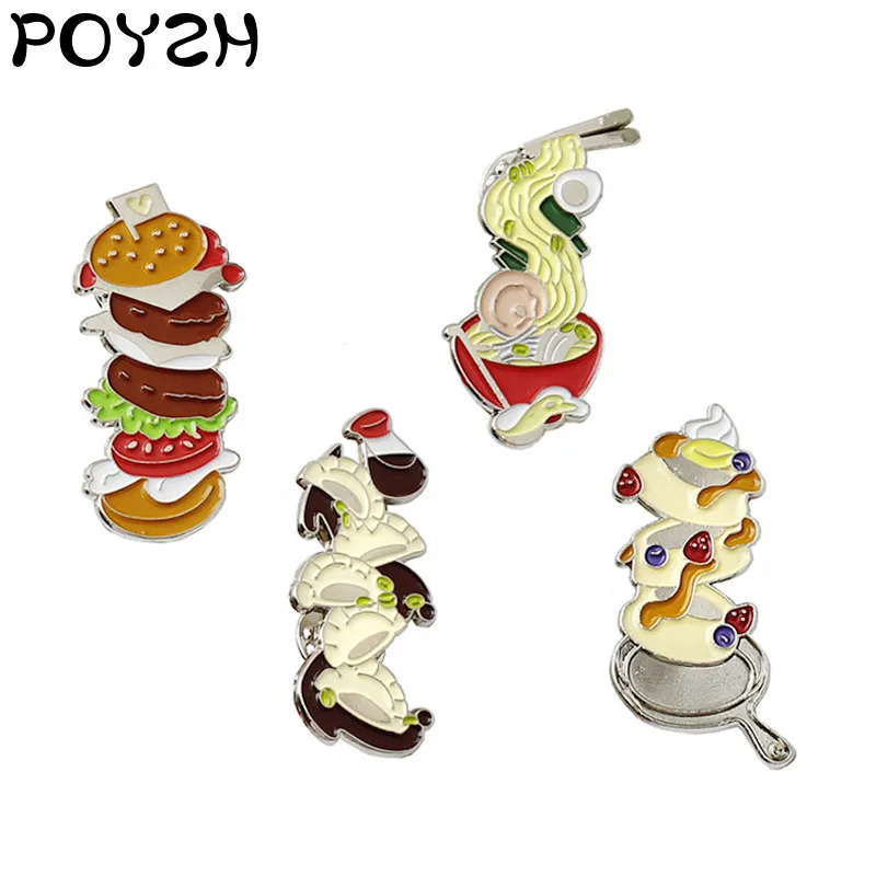 Эмалированная брошь в виде гамбургера пельменей лапши запеченного лука блинов