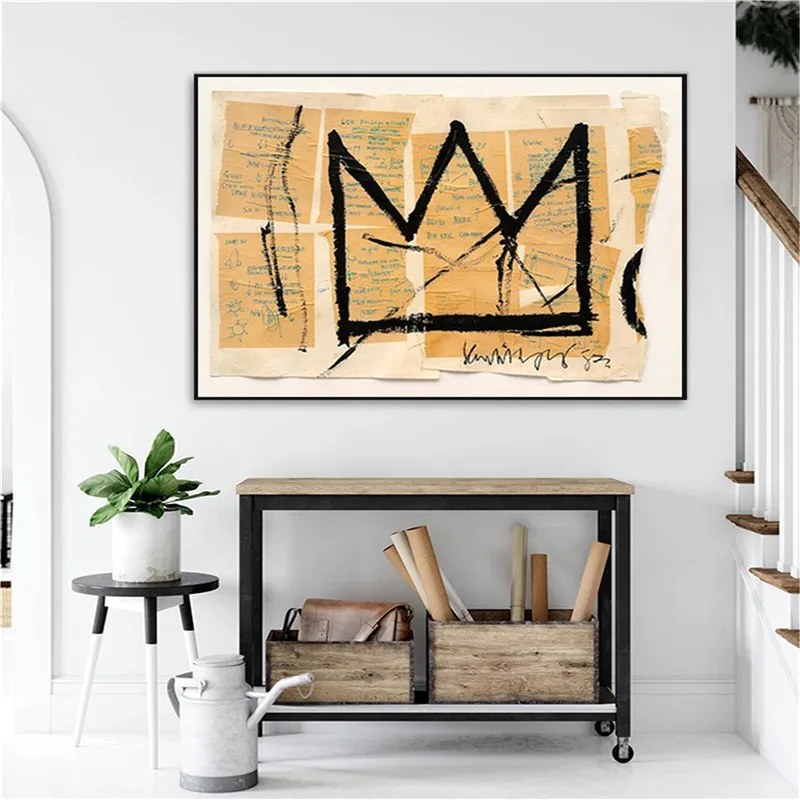 

Basquiat Abstract Canvas Painting Street Graffiti Wall Art Posters and Prints King Crown Wall Pictures For Living Room Decor