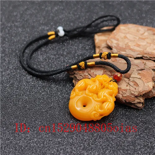 Натуральный желтый китайский Нефритовый дракон кулон ожерелье Pixiu очарование