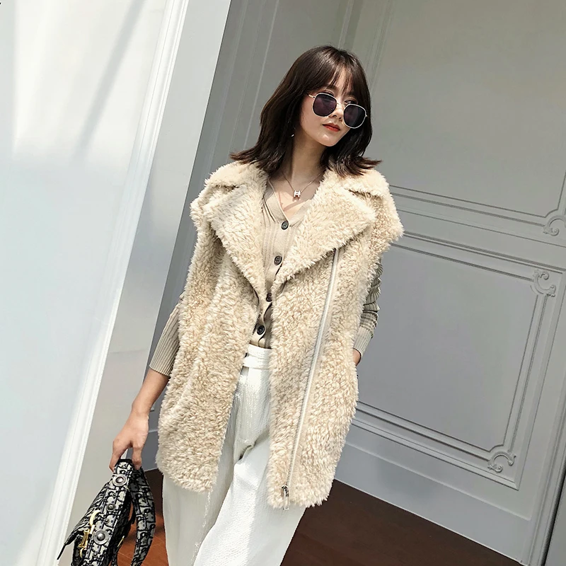 

Women Coat Real Fur Clothes 2020 Autumn Winter Slim Vest 100% Wool Jacket Sleeveless Waistcoat Manteau Femme MU205011 YY2251