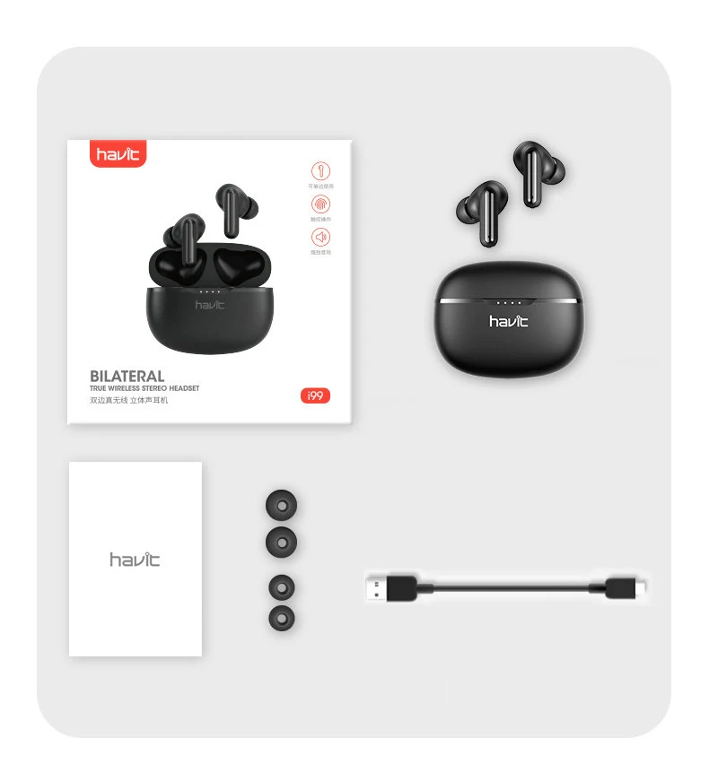 

Havit I99 Bluetooth-гарнитура; Стереонаушники; Наушники-вкладыши; Истинная Беспроводная; Хорошее качество; Технология обнаружения звука; Порт для за...