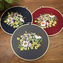 3D Ribbon Floral Beginner Handwork Embroidery Kit Printed Needlework Cross Stitch Set DIY Crafts Decoration Material Package