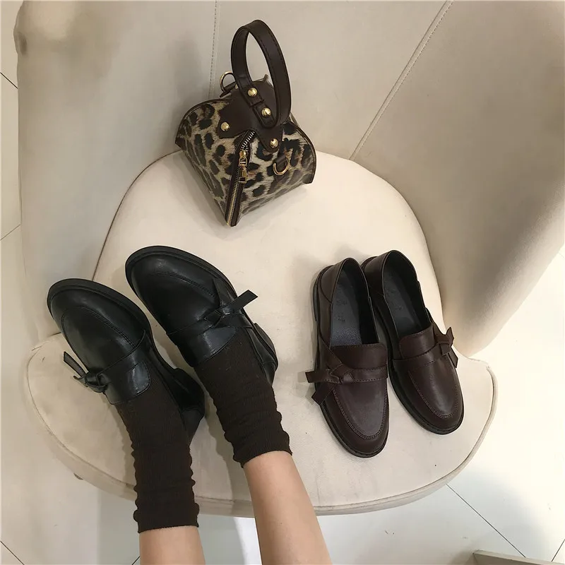 

Korean Shoes British Style Casual Female Sneakers All-Match Oxfords Women's Flats Soft Loafers With Fur Round Toe 2021 Preppy Su