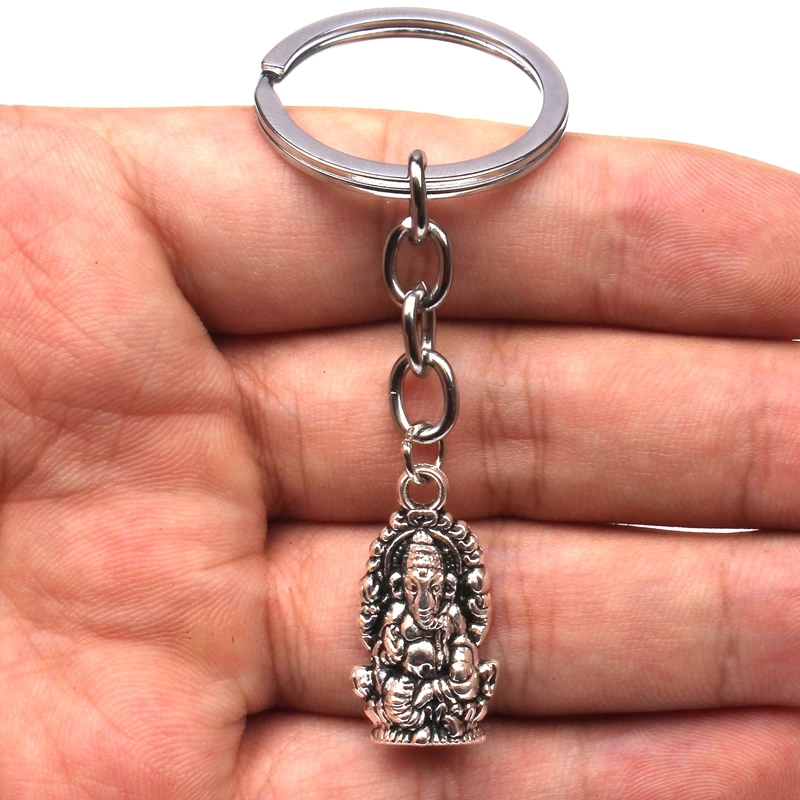 

2019 New Vintge Alloy Women Keychain Chains Hindu key ring Thailand Buddha Pikanet Ganesh Collar Elephant Keychain gift